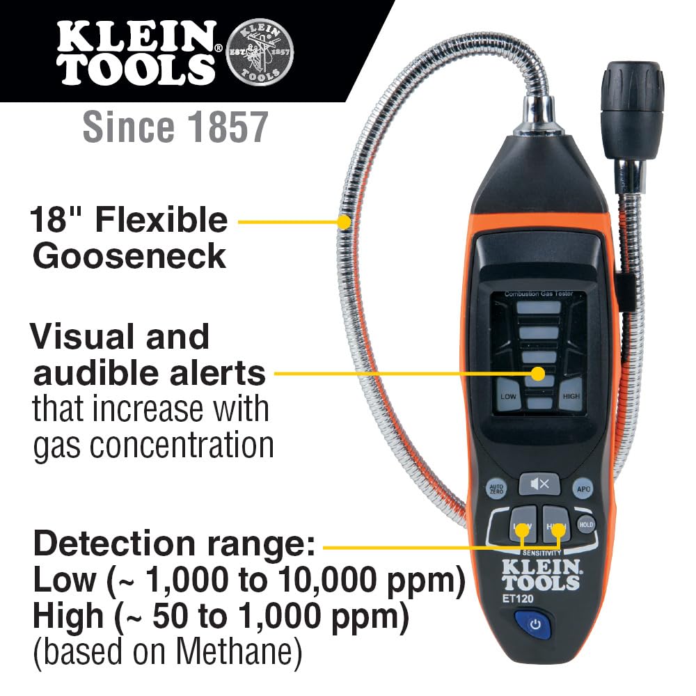 Klein Tools ET120 high and low sensitivity controls for precise detection.