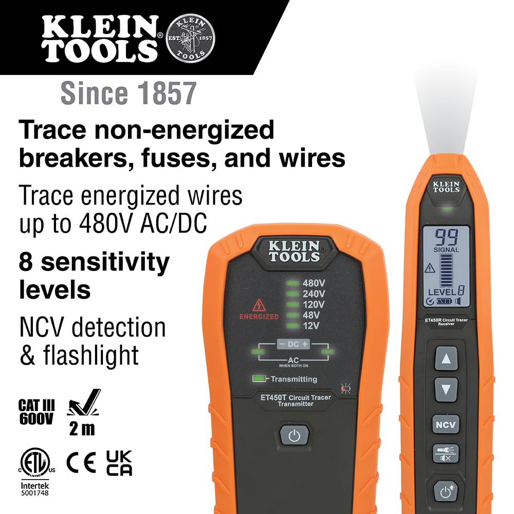 Klein Tools ET450 receiver ready to detect signals through drywall and cement block.