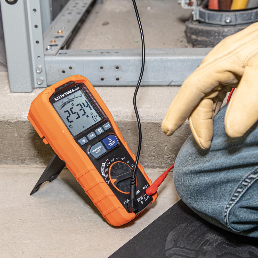 Klein Tools ET600 backlit display for easy viewing in dim spaces.