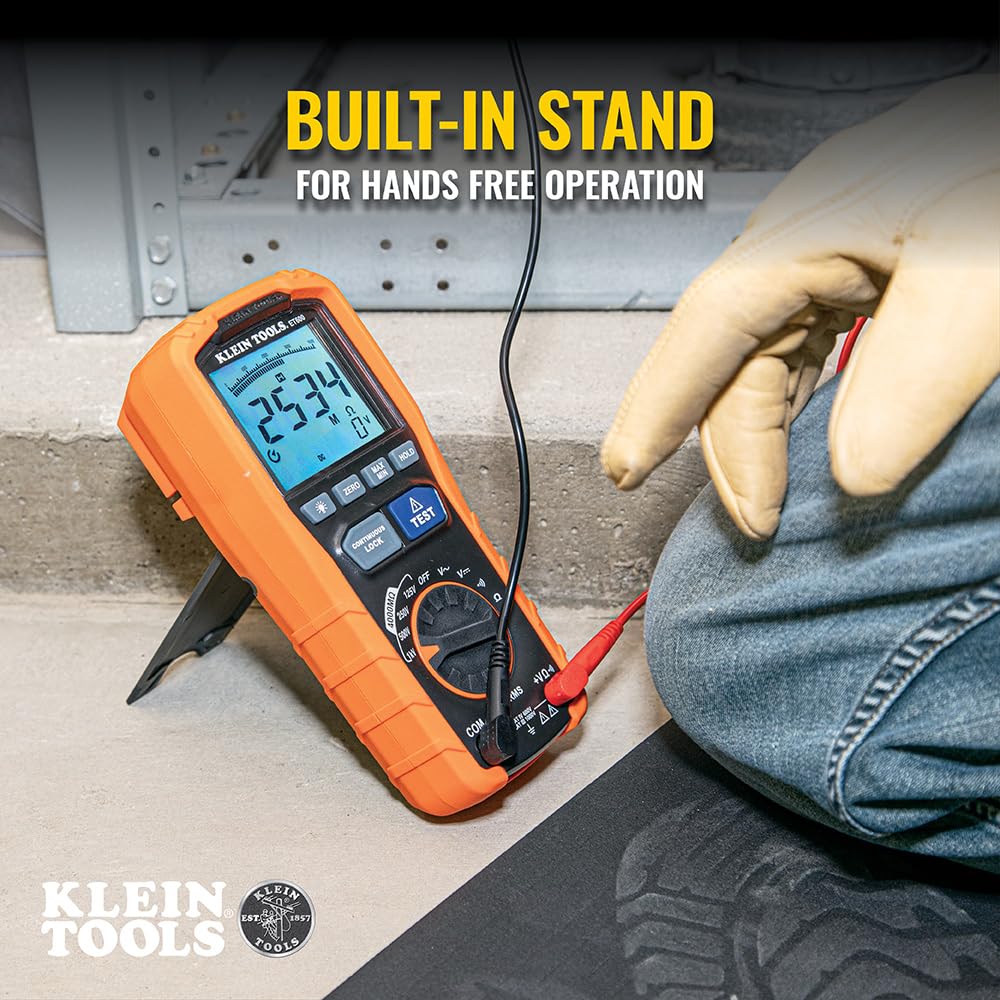 Klein Tools ET600 insulation resistance test at 1000V for demanding environments.
