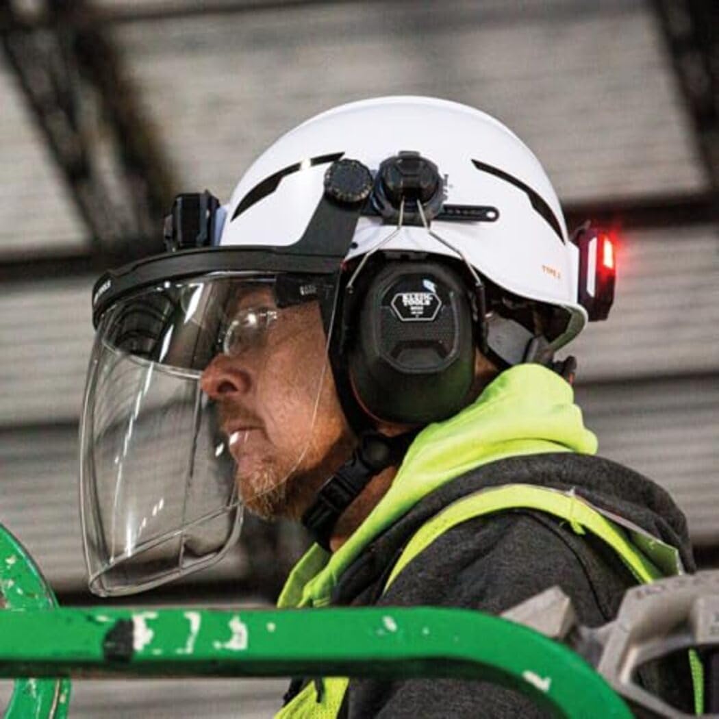 Klein Tools face shield fits cap-style hard hats for versatile use.
