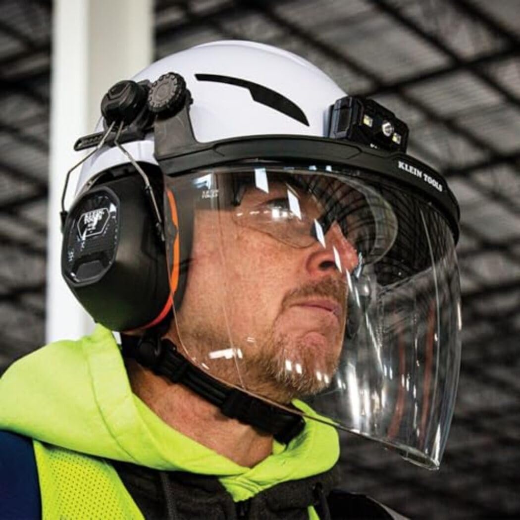 Klein Tools face shield provides high-impact protection against flying debris.
