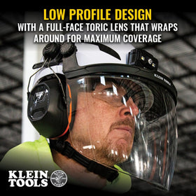 Klein Tools face shield scratch-resistant coating extends durability and clarity in tough jobs.