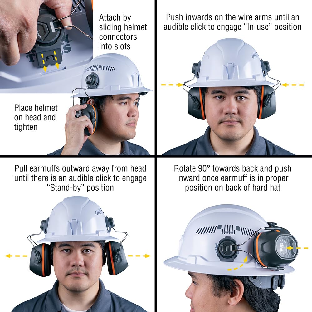 Klein Tools earmuffs with soft foam cushions for all-day wear