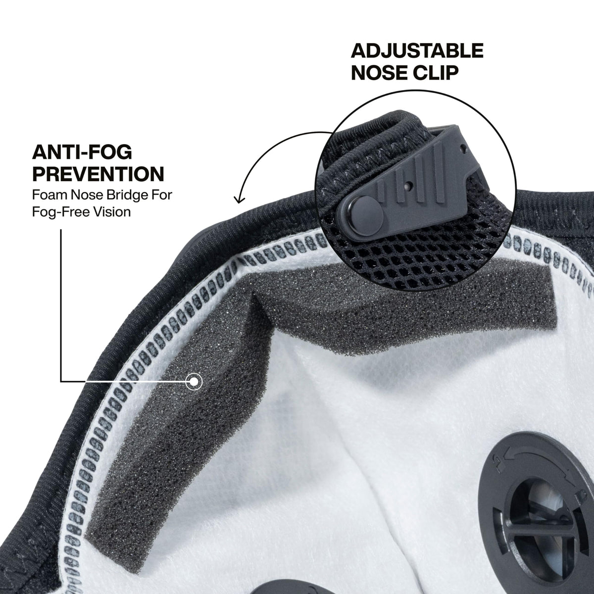 Klein Tools foam nose bridge helps prevent glasses fog and seals the mask.