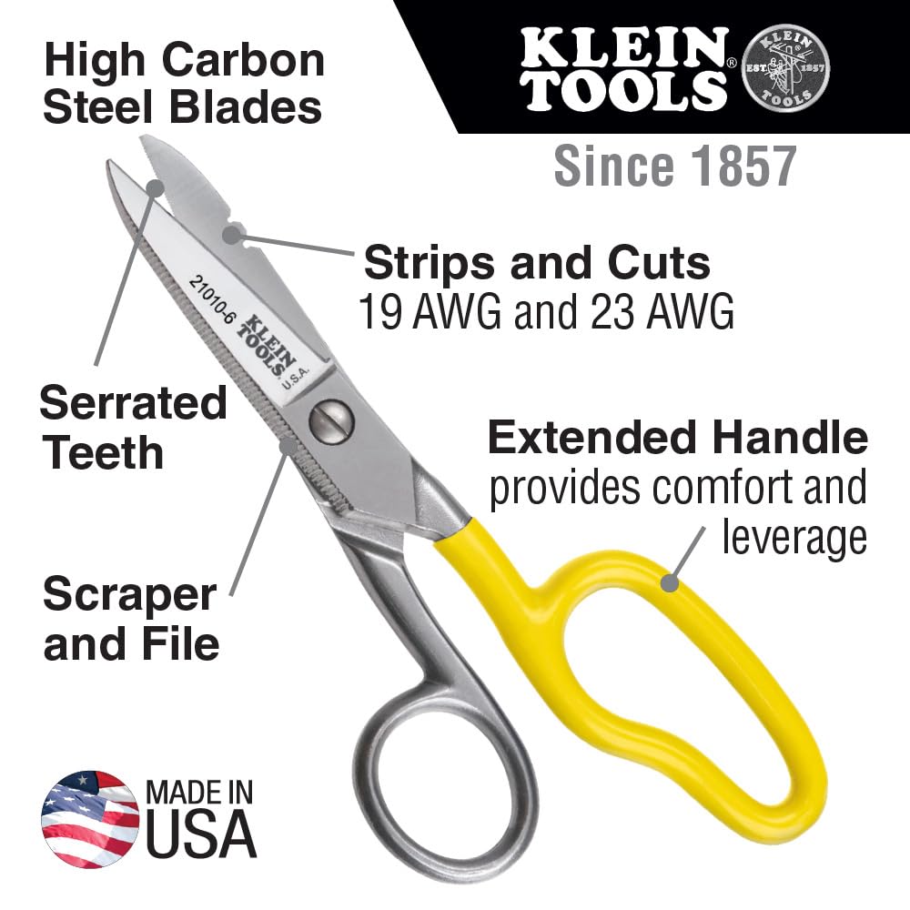 Klein Tools Free-Fall Snip cutting 19–23 AWG wire with non-slip teeth
