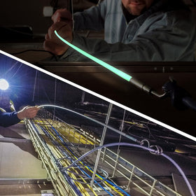 Klein Tools Glow Fish Rod internal canister stores attachments securely.