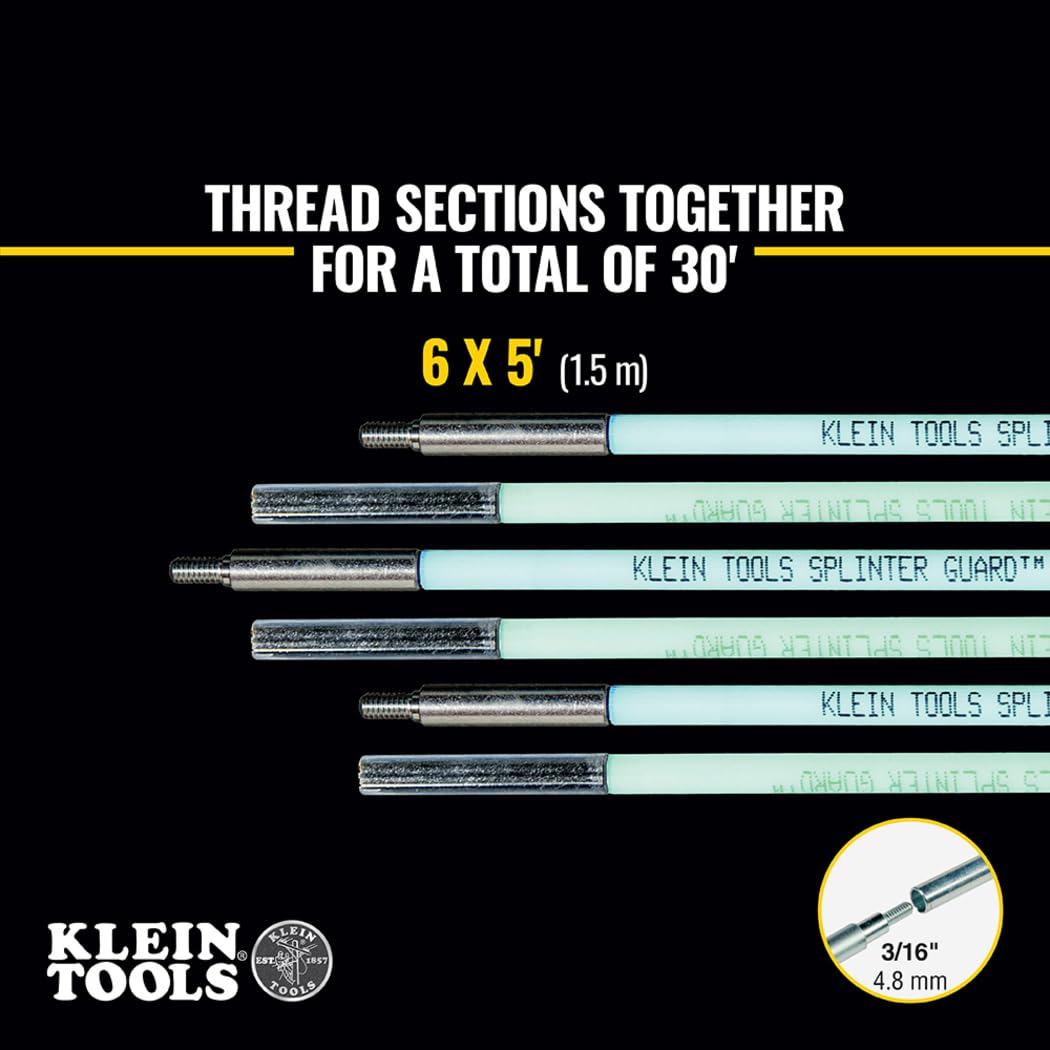 Klein Tools Glow Fish Rod Splinterguard coating protects hands from fiberglass.