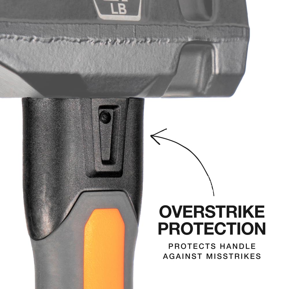 Klein Tools H80602 sledge hammer with fiberglass handle reduces vibration during heavy striking.