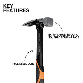 Klein Tools H80920S extra-large squared strike face boosts accuracy in tight spaces.