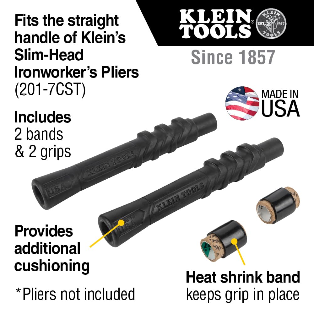 Heat shrink band closeup secures the grip on Klein Tools during retrofit.