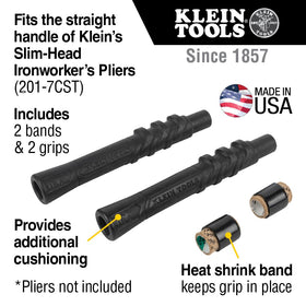 Heat shrink band closeup secures the grip on Klein Tools during retrofit.