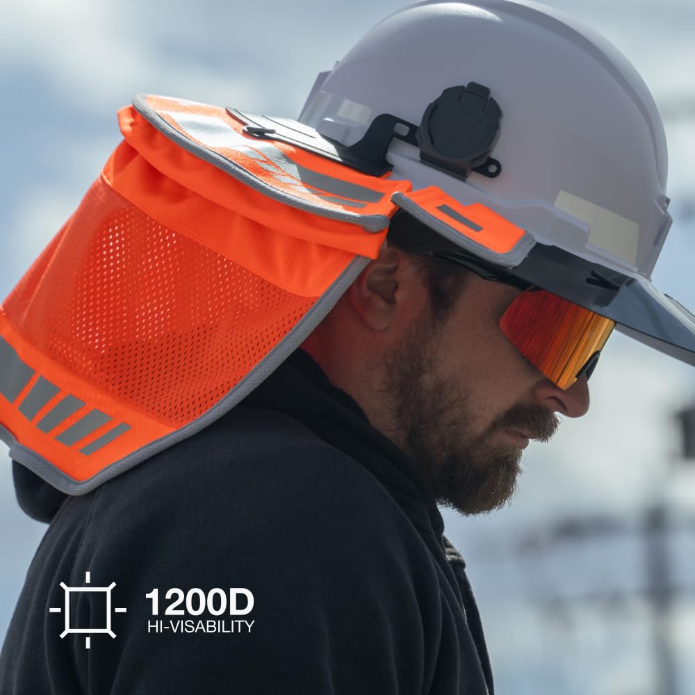 Klein Tools hi-vis fabric sombrero highlights visibility in low light.