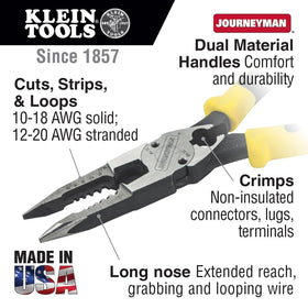 Klein Tools J207-8CR long-reach nose ideal for reaching tight spaces in panels