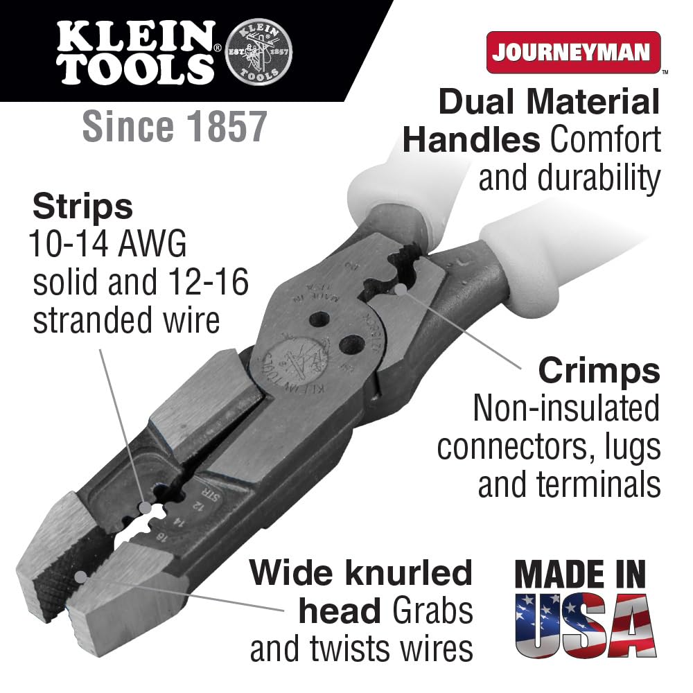 Klein Tools J215-8CR wire stripper capability demonstrated on solid and stranded wire.