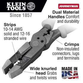 Klein Tools J215-8CR wire stripper capability demonstrated on solid and stranded wire.
