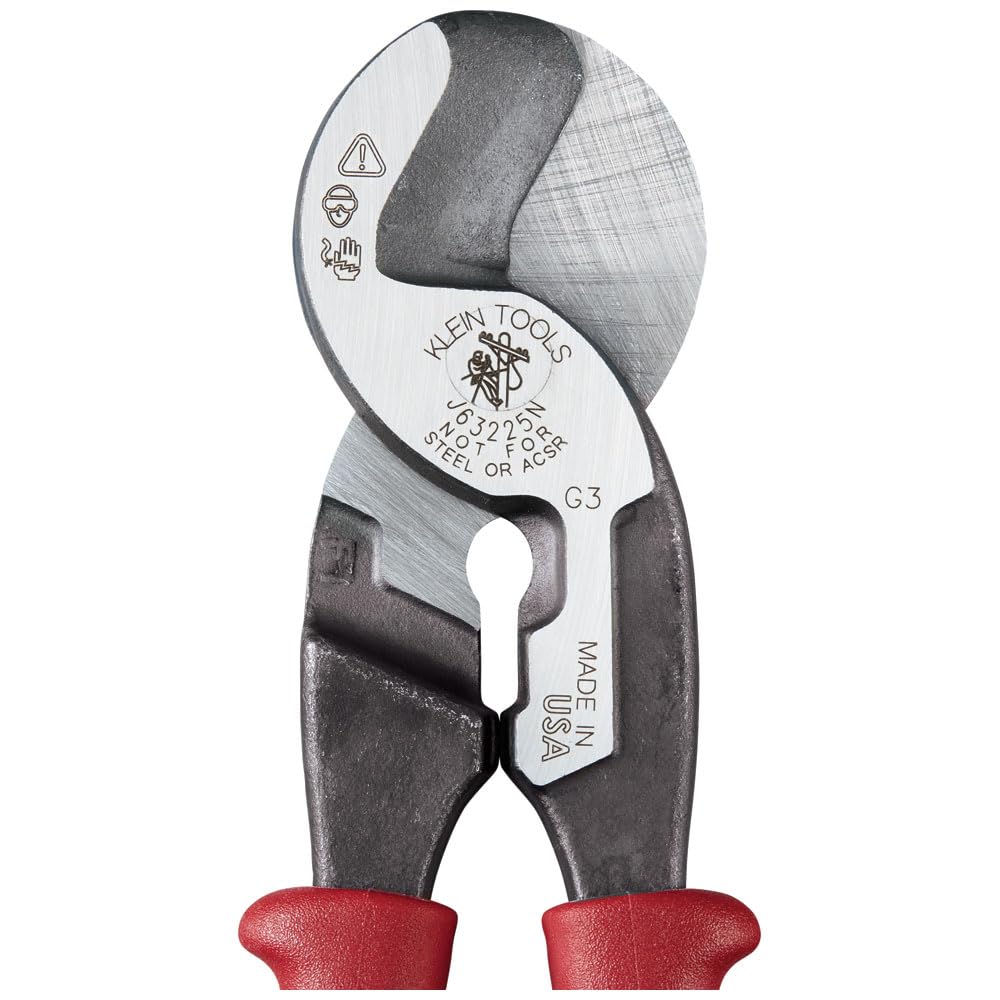 Klein Tools J63225N close-up shows rugged construction and precision jaws in action