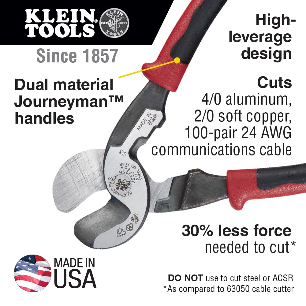 Klein Tools J63225N cutting soft copper smoothly for precise electrical installs