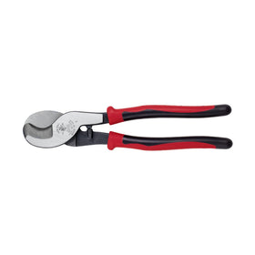 Klein Tools Journeyman Cable Cutter cutting aluminum for durable electrical work.