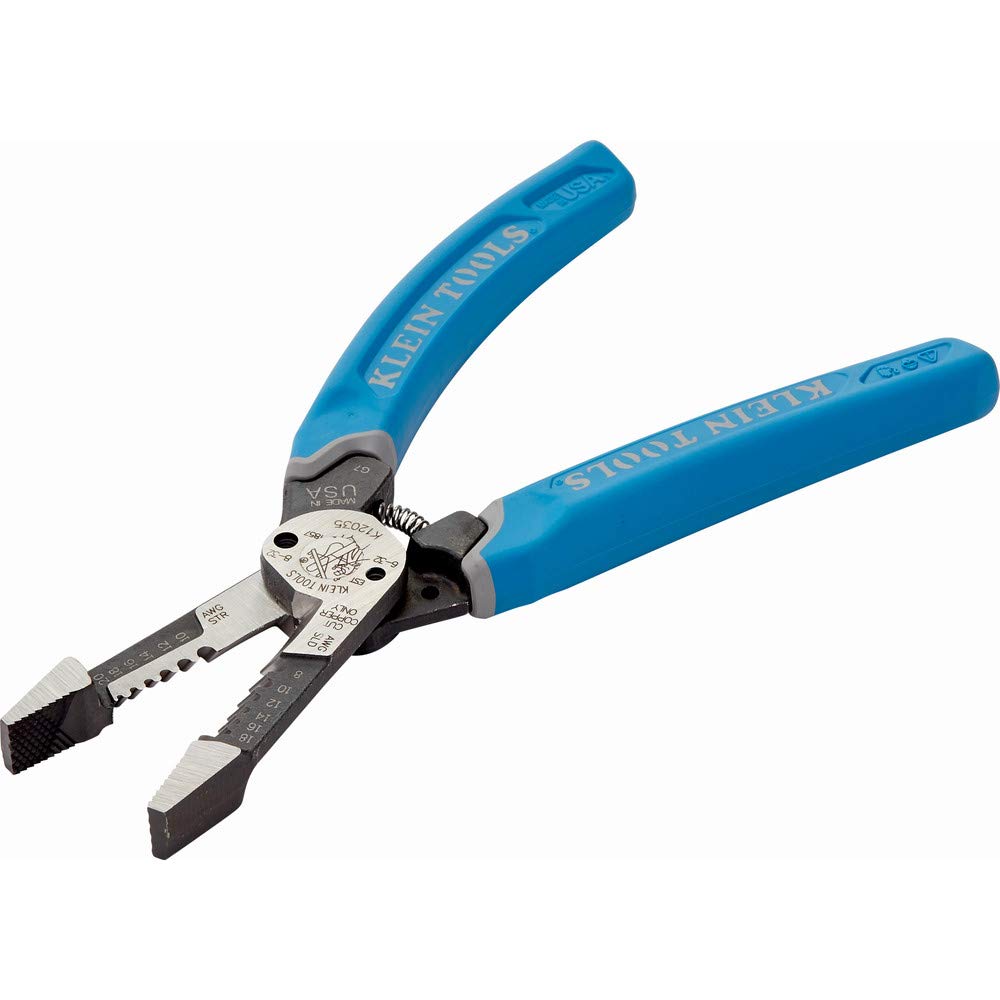 Klein Tools K12035 six-strip-holes close-up showing versatile wire stripping.