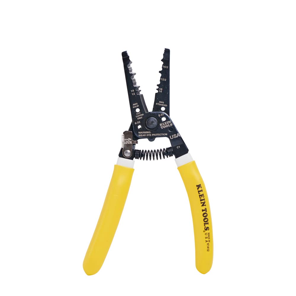 Klein Tools K1412 strips solid 12-14 AWG wire cleanly