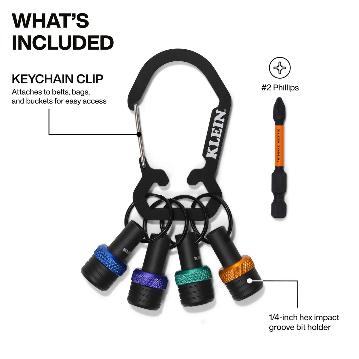 Klein Tools K33850 bit holder keychain highlights color bands for quick identification