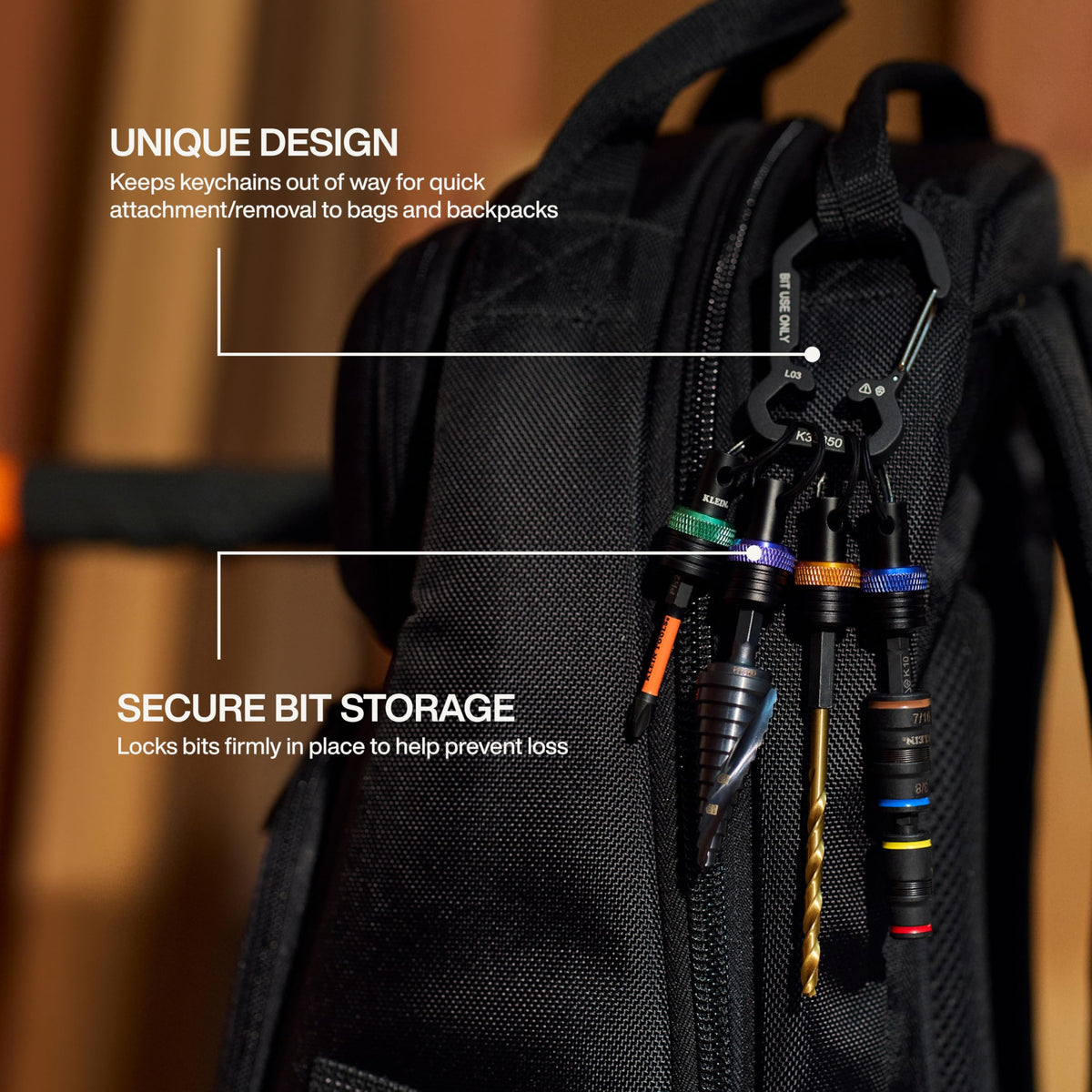Klein Tools K33850 keeps bits organized and accessible in compact form