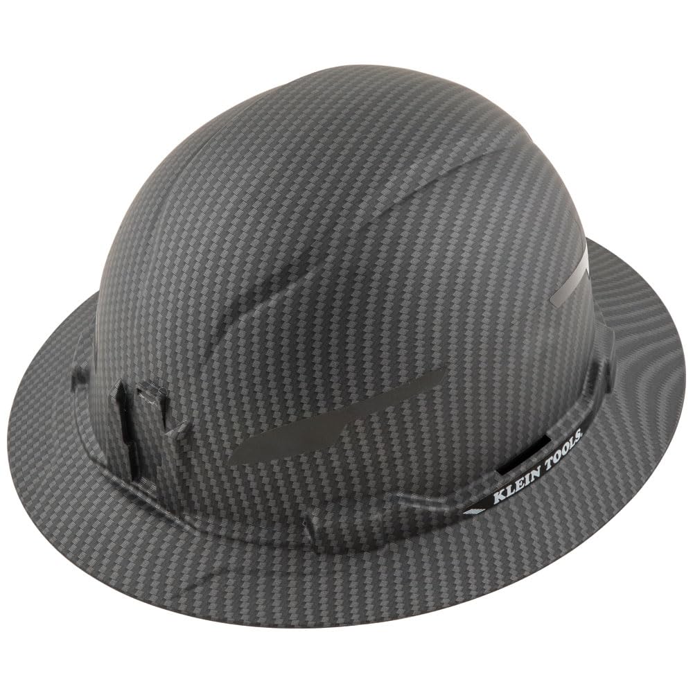 Klein Tools KARBN hard hat front view with full-brim protection for rugged sites.