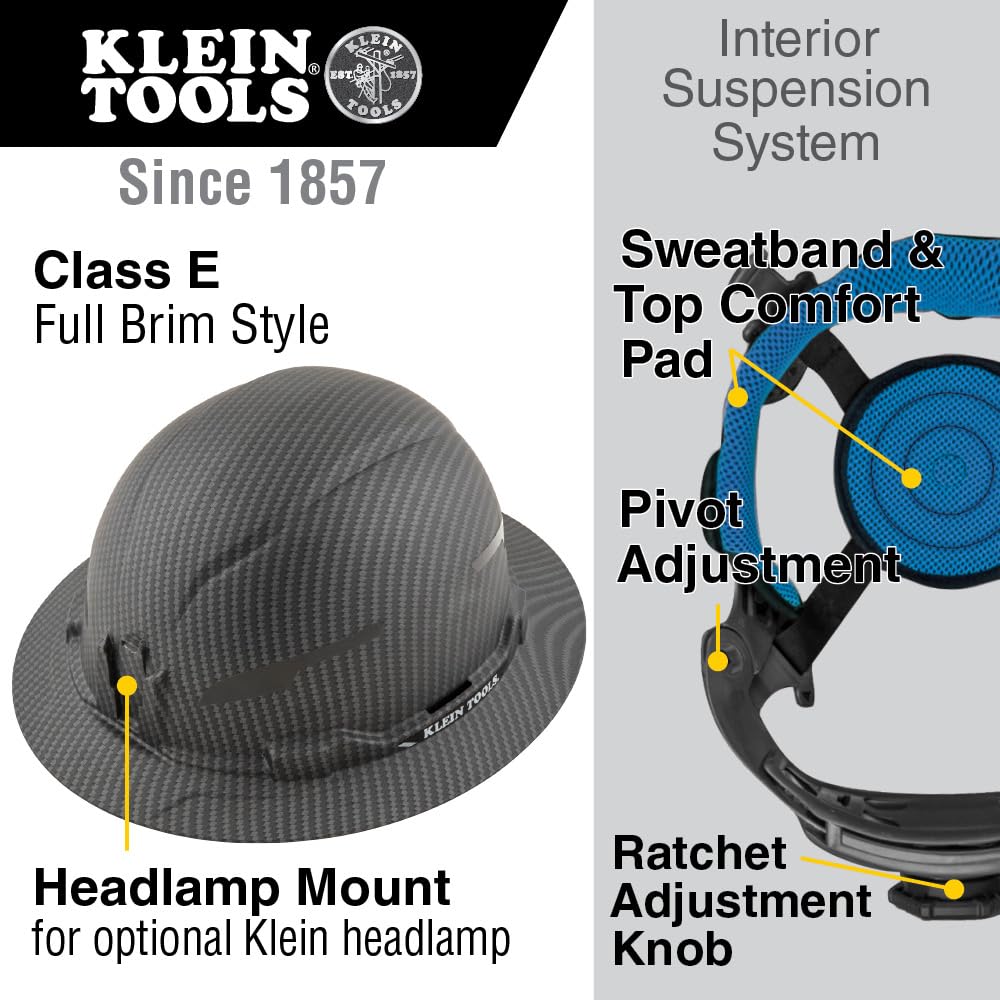 Klein Tools KARBN hard hat side view highlighting ventilation and comfort.