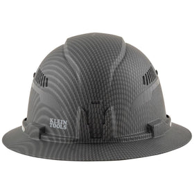 Klein Tools KARBN rechargeable headlamp attached to back mount on helmet.