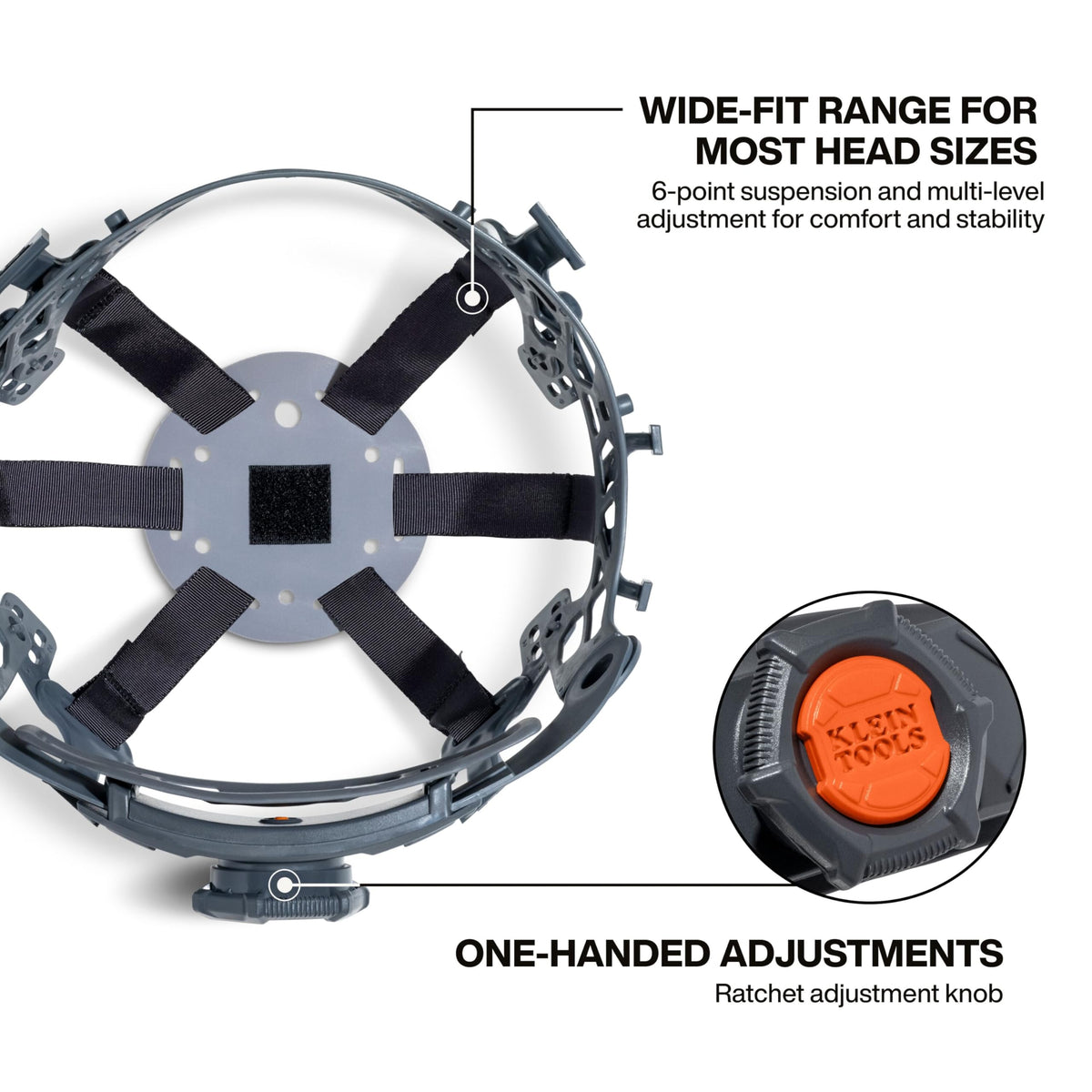 Klein Tools KARBN six-point suspension-harness delivers stable, comfortable fit.