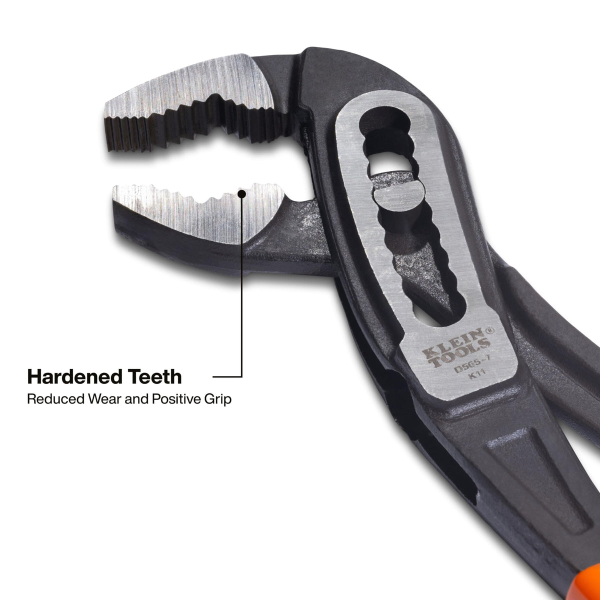 Klein Tools Klaw Pliers in use to secure fittings and fasteners.