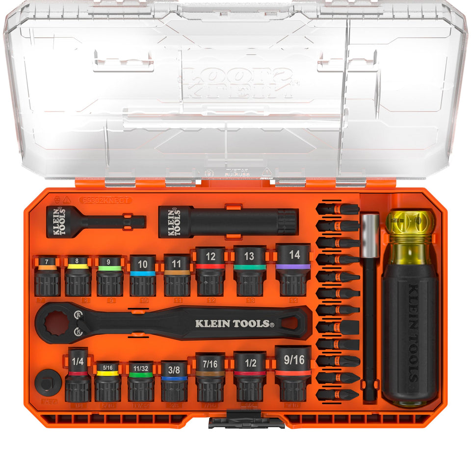 Klein Tools KNECT 33-piece set with organized sockets for versatile fastening