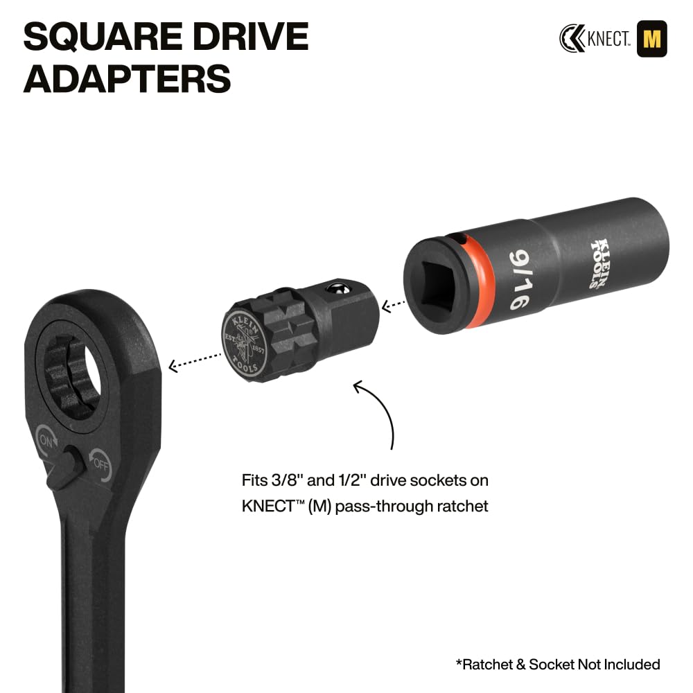 Klein Tools KNECT M pass-through adapter shows socket compatibility