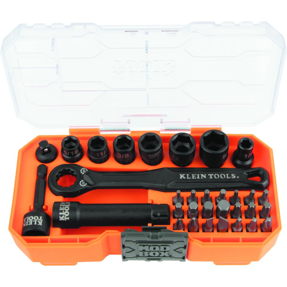 Klein Tools KNECT pass-through sockets shown for extended reach in tight spaces.