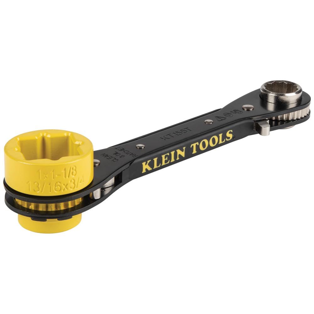 Klein Tools KT155T 6-in-1 ratcheting wrench for versatile electrical and maintenance tasks.