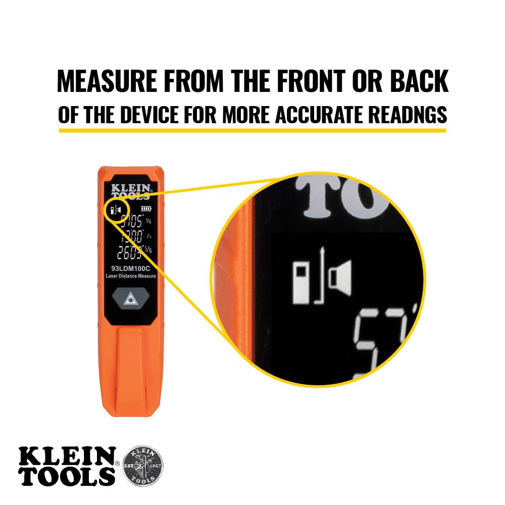 Klein Tools laser distance measure delivers accurate measurements across ranges.