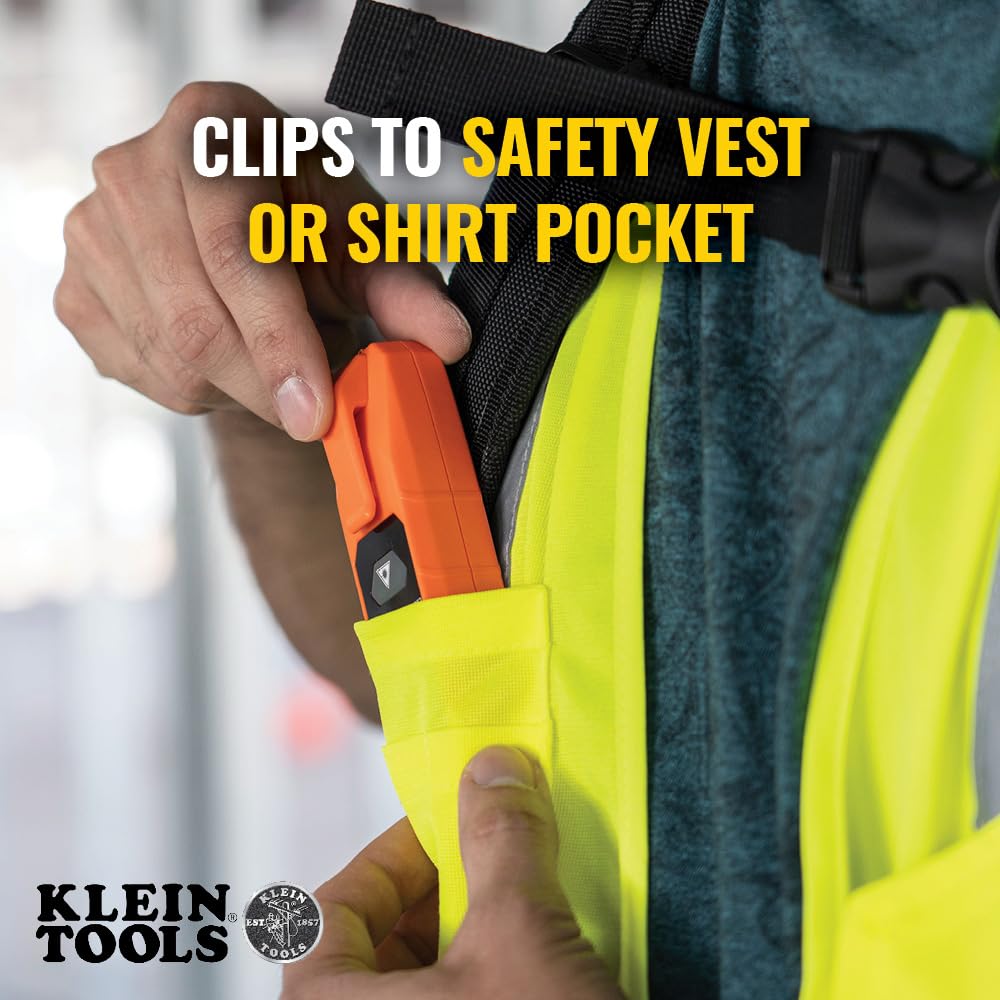 Klein Tools laser distance measure saves last two measurements for comparison.