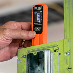 Klein Tools laser distance measure switches inches, feet and meters.