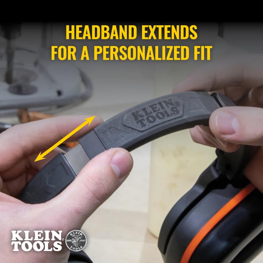 Klein Tools low-profile ear cups designed for all-day wear.