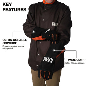 Klein Tools MIG welding gloves featuring flame-resistant fleece liner for extended comfort