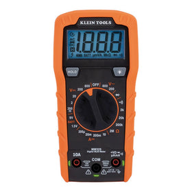 Klein Tools MM325 front view highlighting rugged handheld design for on-site testing