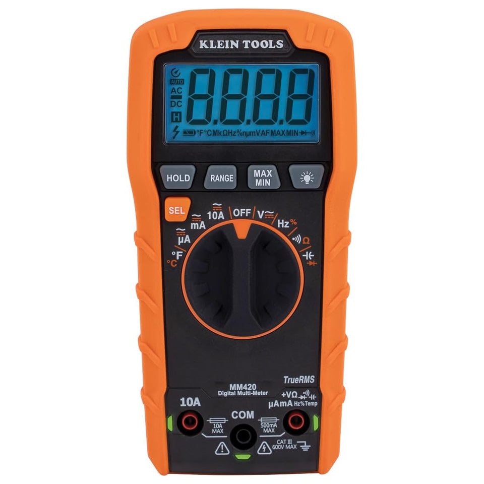 Klein Tools MM420 overview showing compact, versatile multimeter for electricians.