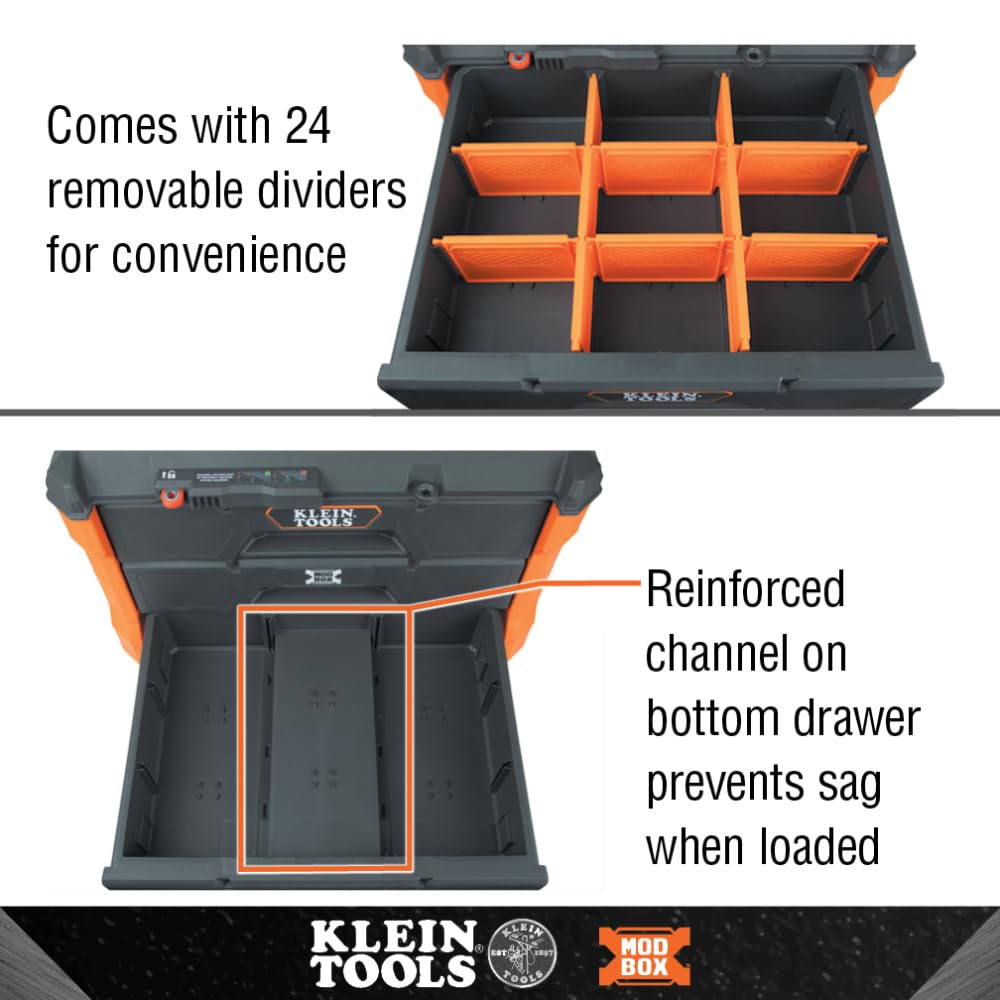 Klein Tools MODbox locking bar keeps drawers secure.