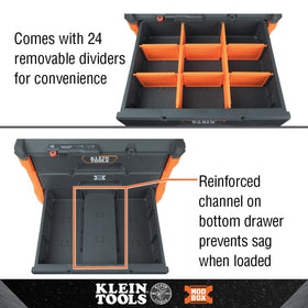 Klein Tools MODbox locking bar keeps drawers secure.