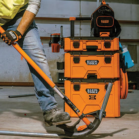 Klein Tools MODbox separated hooks for neat cord management on rails.