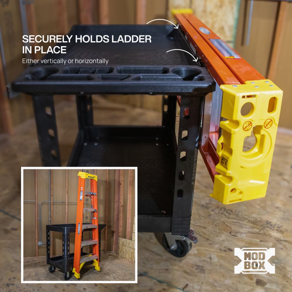 Klein Tools MODBox ladder holder vertical storage saves space on carts.