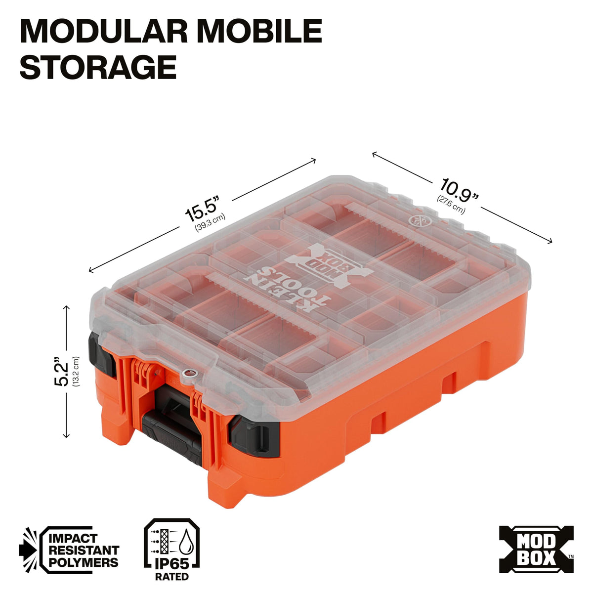 Klein Tools MODbox Tall with lid open for quick field access to fasteners