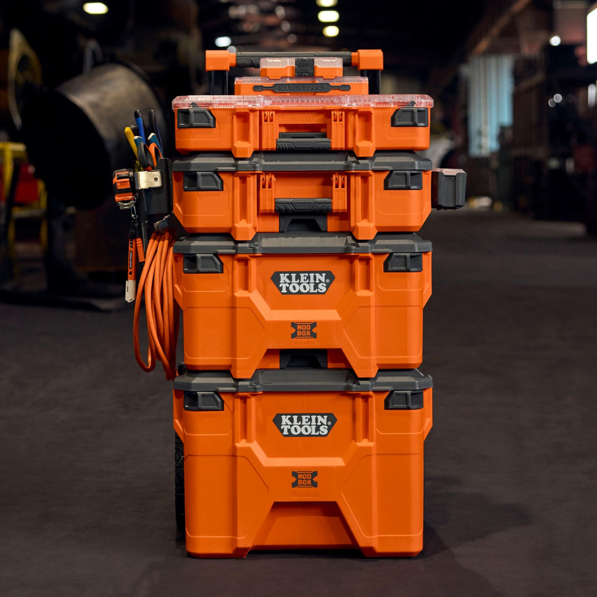 Klein Tools MODbox Tall connects with other MODbox components for a customizable mobile workstation