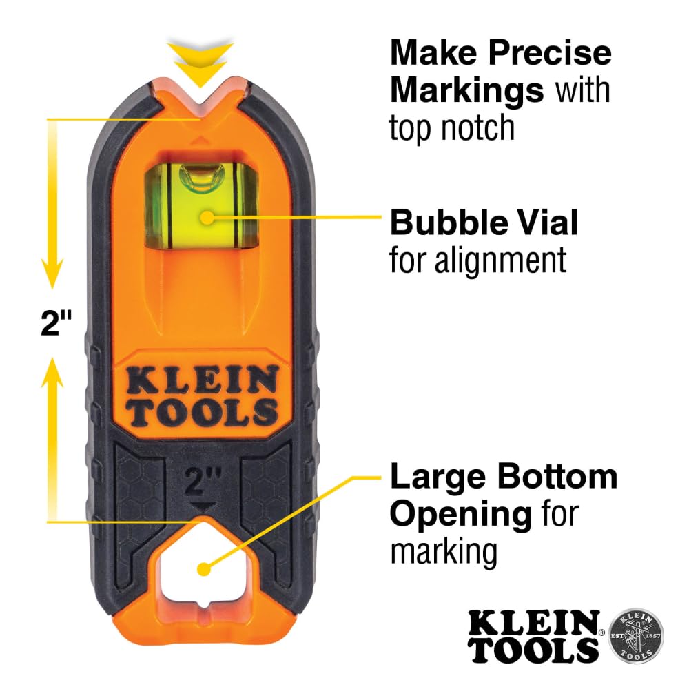 Klein Tools MSF100 bubble vial helps maintain level references during installation tasks.